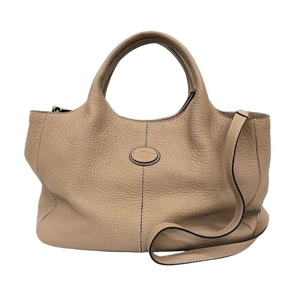 TOD'S Leather Tote Bag Shoulder Beige